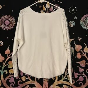 Liv Milano 💎 White Dolman Top with sheer hearts + embellishments NWT! 💎